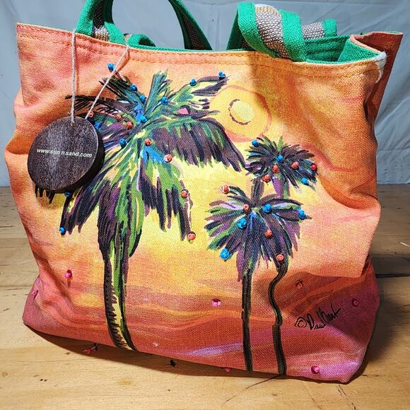 PAUL BRENT Sunset Palm Tree Sun n Sand and Beach Canvas Purse Shoulder Hand Bag - Picture 2 of 7